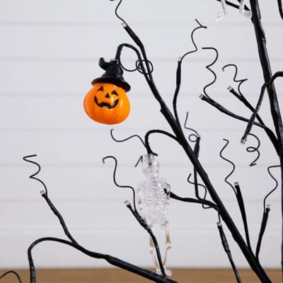 Image showing  3 ft. Pre-Lit Artificial Halloween Pumpkins and Skulls Ornament Tree with 48 Warm White LED Lights