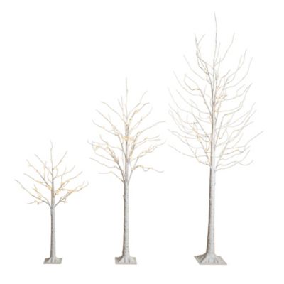 Nearly Natural 4 ft., 6 ft. and 8 ft. Pre-Lit Artificial White Birch Trees with LED Lights - Set of 3