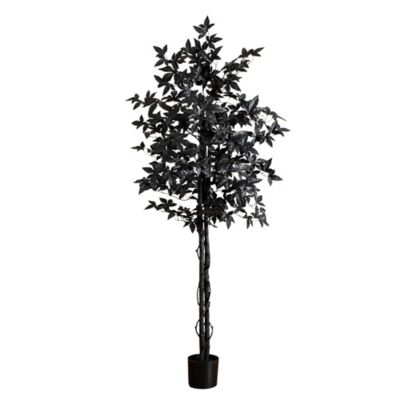 Nearly Natural 6 ft. Artificial Halloween Black Maple Tree with Natural Trunk