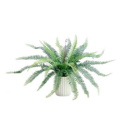 Nearly Natural 16 in. Artificial Boston Fern Plant in Decorative Cement Planter