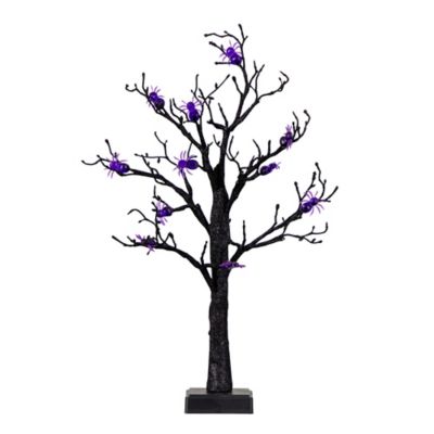 Nearly Natural 2 ft. Pre-Lit Artificial Halloween Spider Twig Tree with 24 Purple LED Lights