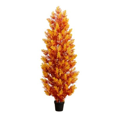 Nearly Natural 5 ft. UV Resistant Autumn Artificial Fall Cedar Tree (Indoor/Outdoor)