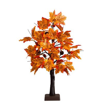 Nearly Natural 2 ft. Pre-Lit Autumn Maple Artificial Fall Tree with Acorns & Pinecones and 18 Warm White LED Lights