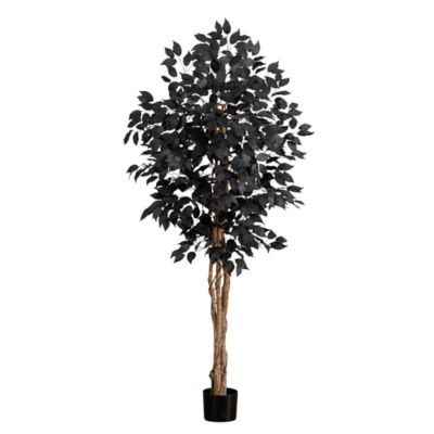 Nearly Natural 5 ft. Artificial Halloween Black Ficus Tree with Natural Trunk