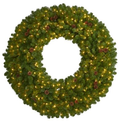Nearly Natural 5 ft. Giant Artificial Christmas Wreath with 280 Warm White Lights and Pine Cones