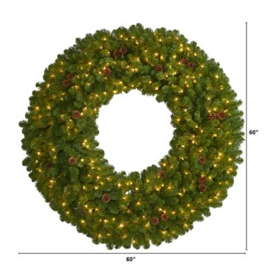 Image showing  5 ft. Giant Artificial Christmas Wreath with 280 Warm White Lights and Pine Cones
