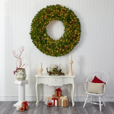 Image showing  5 ft. Giant Artificial Christmas Wreath with 280 Warm White Lights and Pine Cones