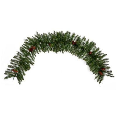 Nearly Natural 6 ft. Mixed Alaskan Pines and Pinecones Artificial Christmas Garland 50 Warm White LED Lights