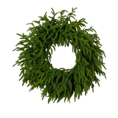 Nearly Natural 20 in. Pre-Lit Artificial Real Touch Norfolk Island Pine Wreath with 35 Warm White LED Lights and Natural Look