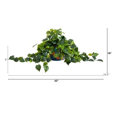 Image showing  42 in. UV Resistant Artificial Philodendron in Handmade Mexican Talavera Ceramic Planter (Indoor/Outdoor)