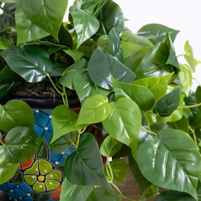 Image showing  42 in. UV Resistant Artificial Philodendron in Handmade Mexican Talavera Ceramic Planter (Indoor/Outdoor)