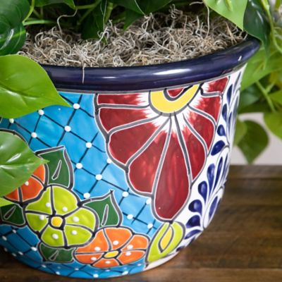 Image showing  42 in. UV Resistant Artificial Philodendron in Handmade Mexican Talavera Ceramic Planter (Indoor/Outdoor)