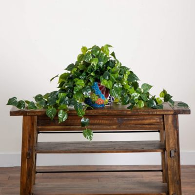 Image showing  42 in. UV Resistant Artificial Philodendron in Handmade Mexican Talavera Ceramic Planter (Indoor/Outdoor)