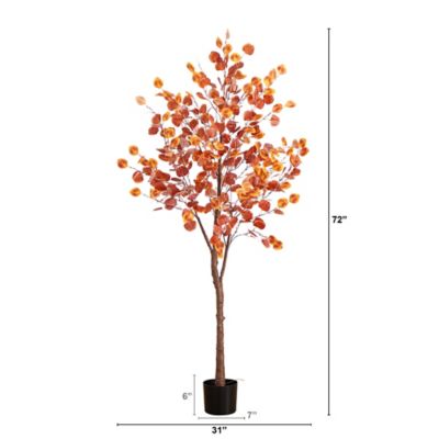 Image showing  6 ft. Pre-Lit Autumn Eucalyptus Artificial Fall Tree with 300 Warm White LED Lights
