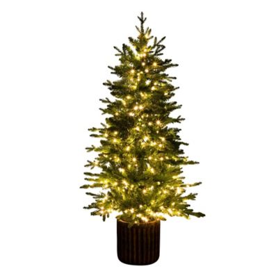 Nearly Natural 4.5 ft. Pre-Lit Artificial Christmas Tree in Decorative Planter with 60 Clear LED Lights