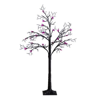 Nearly Natural 4 ft. Pre-Lit Artificial Halloween Spider Twig Tree with 48 Purple LED Lights
