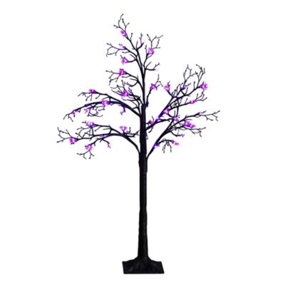 Image showing  4 ft. Pre-Lit Artificial Halloween Spider Twig Tree with 48 Purple LED Lights