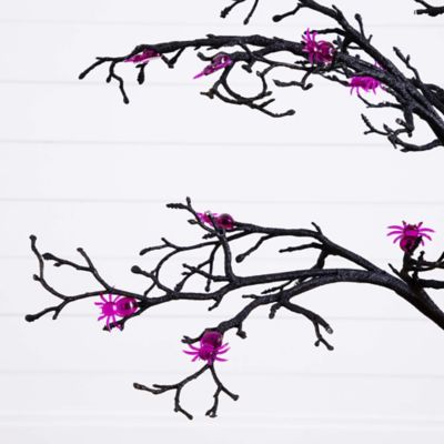 Image showing  4 ft. Pre-Lit Artificial Halloween Spider Twig Tree with 48 Purple LED Lights