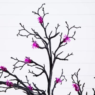 Image showing  4 ft. Pre-Lit Artificial Halloween Spider Twig Tree with 48 Purple LED Lights