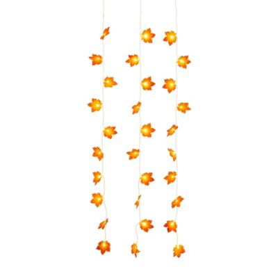 Nearly Natural 5 ft. Pre-Lit Autumn Maple Leaf Artificial Fall Garland with 10 Warm White LED String Lights - Set of 3