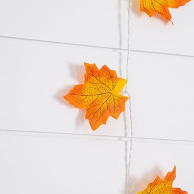Image showing  5 ft. Pre-Lit Autumn Maple Leaf Artificial Fall Garland with 10 Warm White LED String Lights - Set of 3