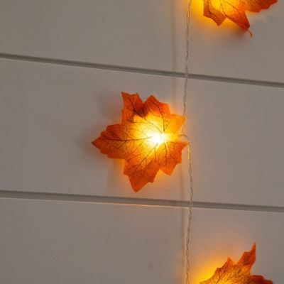 Image showing  5 ft. Pre-Lit Autumn Maple Leaf Artificial Fall Garland with 10 Warm White LED String Lights - Set of 3