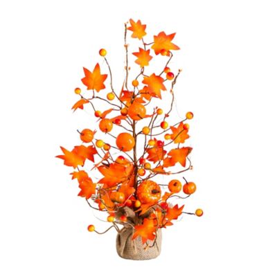 Nearly Natural 18 in. Pre-Lit Artificial Maple Tree with Pumpkin Ornaments and 30 LED String Lights in Burlap Wrapped Base