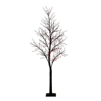 Nearly Natural 7 ft. Pre-Lit Halloween Deluxe Black Twig Artificial Tree with 180 Orange & Purple LED Lights