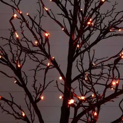 Image showing  7 ft. Pre-Lit Halloween Deluxe Black Twig Artificial Tree with 180 Orange & Purple LED Lights