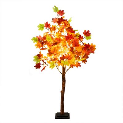 Nearly Natural 4 ft. Pre-Lit Shades of Autumn Maple Artificial Fall Tree with 180 Warm White LED Lights