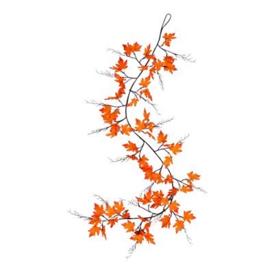 Nearly Natural 6 ft. Pre-Lit Autumn Maple Artificial Fall Garland with 54 Warm White LED Lights