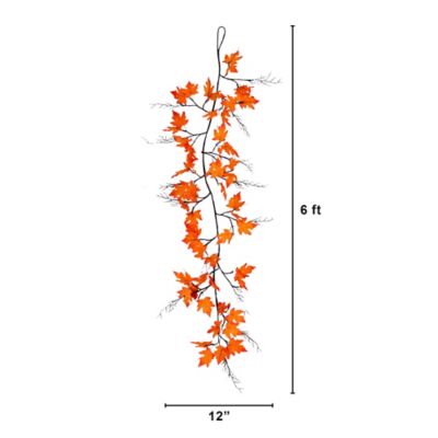Image showing  6 ft. Pre-Lit Autumn Maple Artificial Fall Garland with 54 Warm White LED Lights