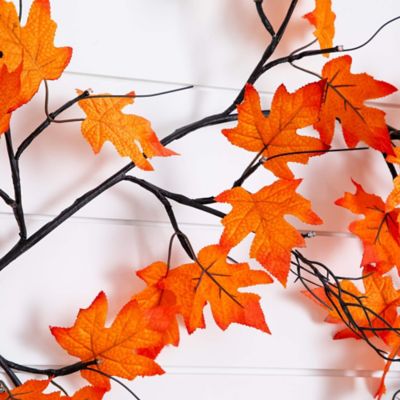Image showing  6 ft. Pre-Lit Autumn Maple Artificial Fall Garland with 54 Warm White LED Lights