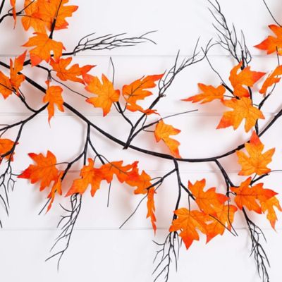 Image showing  6 ft. Pre-Lit Autumn Maple Artificial Fall Garland with 54 Warm White LED Lights