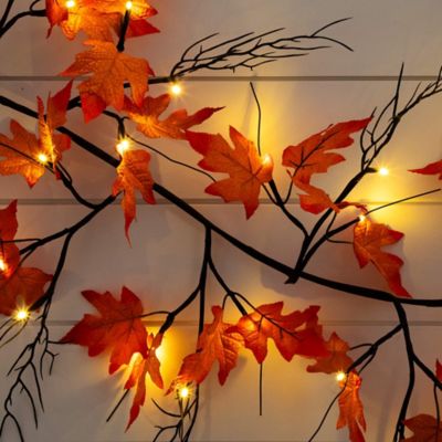 Image showing  6 ft. Pre-Lit Autumn Maple Artificial Fall Garland with 54 Warm White LED Lights