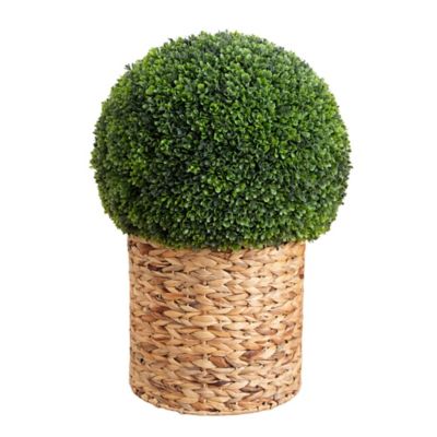 Nearly Natural 24 in. UV Resistant Artificial Boxwood Ball Topiary in Hyacinth Weave Basket (Indoor/Outdoor)