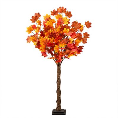 Nearly Natural 4 ft. Pre-Lit Deluxe Autumn Maple Artificial Fall Tree with 68 Warm White LED Lights