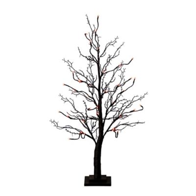 Nearly Natural 3 ft. Pre-Lit Halloween Deluxe Black Twig Artificial Tree with 36 Orange & Purple LED Lights