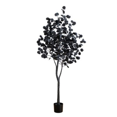 Nearly Natural 6 ft. Pre-Lit Artificial Halloween Black Eucalyptus Tree with 300 Orange & Purple LED Lights