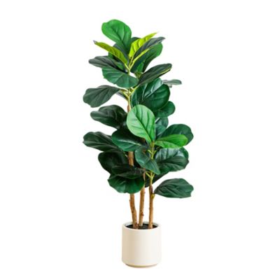 Nearly Natural 3 ft. Artificial Fiddle Leaf Tree in Decorative White Planter
