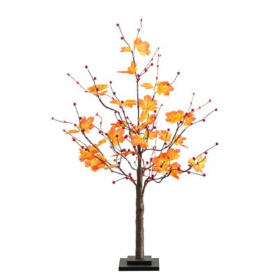 Nearly Natural 3 ft. Pre-Lit Autumn Maple Artificial Fall Tree with Berries and 36 Warm White LED Lights