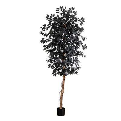 Nearly Natural 6 ft. Artificial Halloween Black Ficus Tree with Natural Trunk