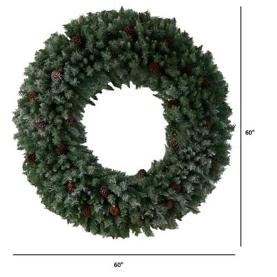 Image showing  5 ft. Giant Flocked Artificial Christmas Wreath with Pinecones, 400 Clear LED Lights and 760 Bendable Branches