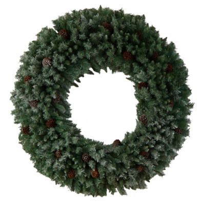 Image showing  5 ft. Giant Flocked Artificial Christmas Wreath with Pinecones, 400 Clear LED Lights and 760 Bendable Branches