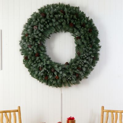Image showing  5 ft. Giant Flocked Artificial Christmas Wreath with Pinecones, 400 Clear LED Lights and 760 Bendable Branches