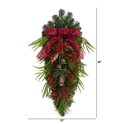 Image showing  24 in. Holiday Christmas Pine Cones, Berry and Bells Swag