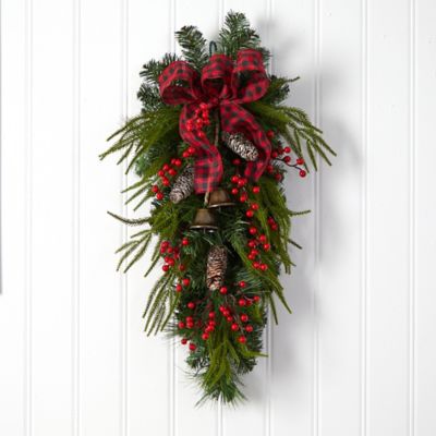 Image showing  24 in. Holiday Christmas Pine Cones, Berry and Bells Swag