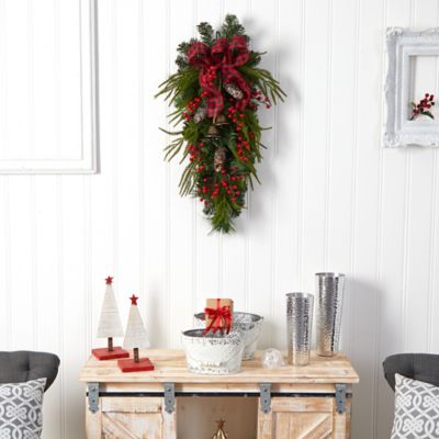 Image showing  24 in. Holiday Christmas Pine Cones, Berry and Bells Swag