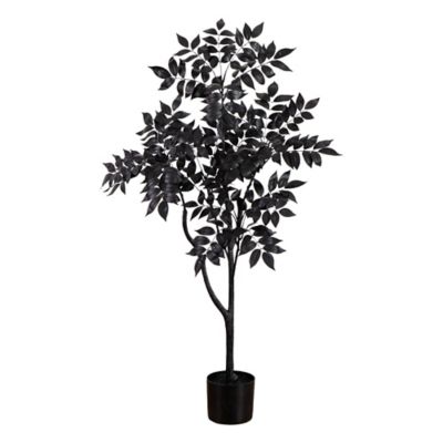 Nearly Natural 4 ft. Artificial Halloween Black Sumac Tree