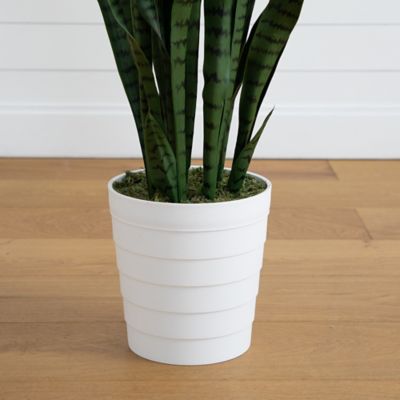 Image showing  5 ft. UV Resistant Artificial Sansevieria Plant in White Decorative Planter (Indoor/Outdoor)